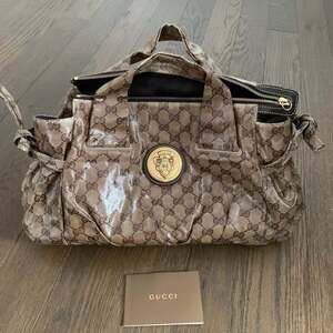 Authentic GUCCI beige/brown Crystal GG Histeria Tote Bag Hand Bag